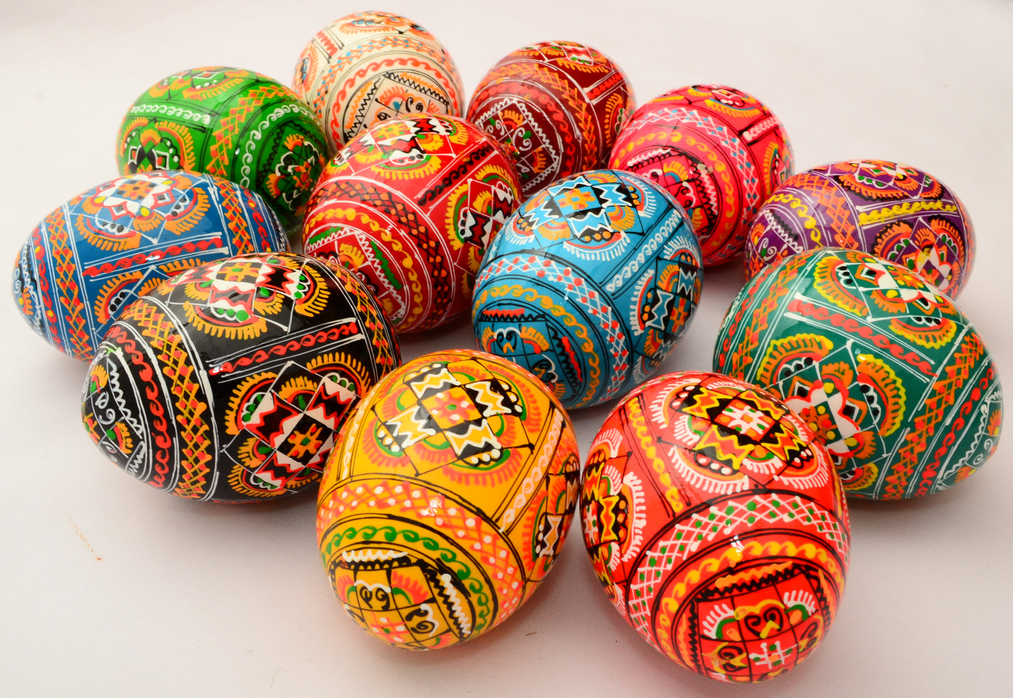 Easter Painted Eggs - Wooden Ukrainian Pysanky, Set of 12