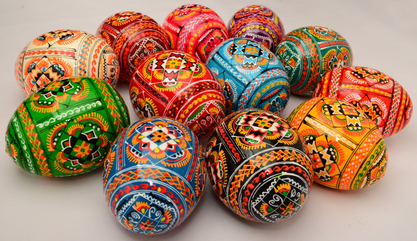 Easter Painted Eggs - Wooden Ukrainian Pysanky, Set of 12