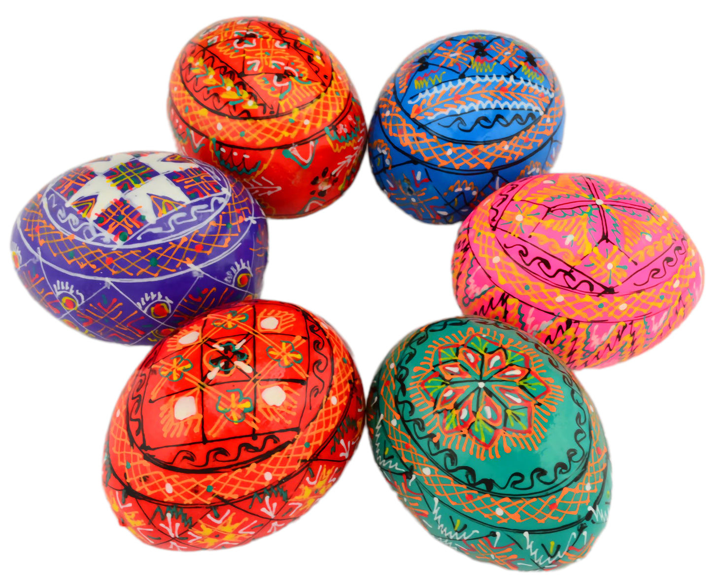 Easter Painted Eggs - Wooden Ukrainian Pysanky, Set of 6