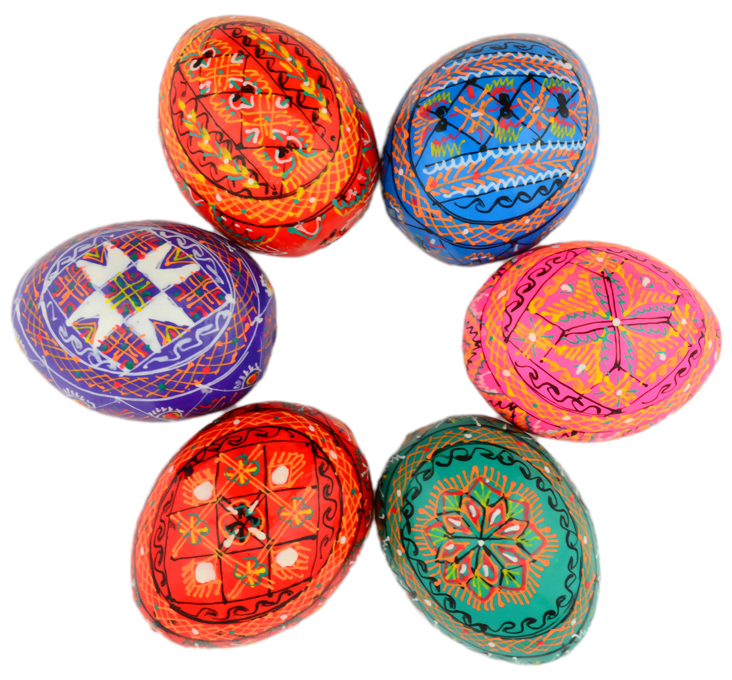 Easter Painted Eggs - Wooden Ukrainian Pysanky, Set of 6
