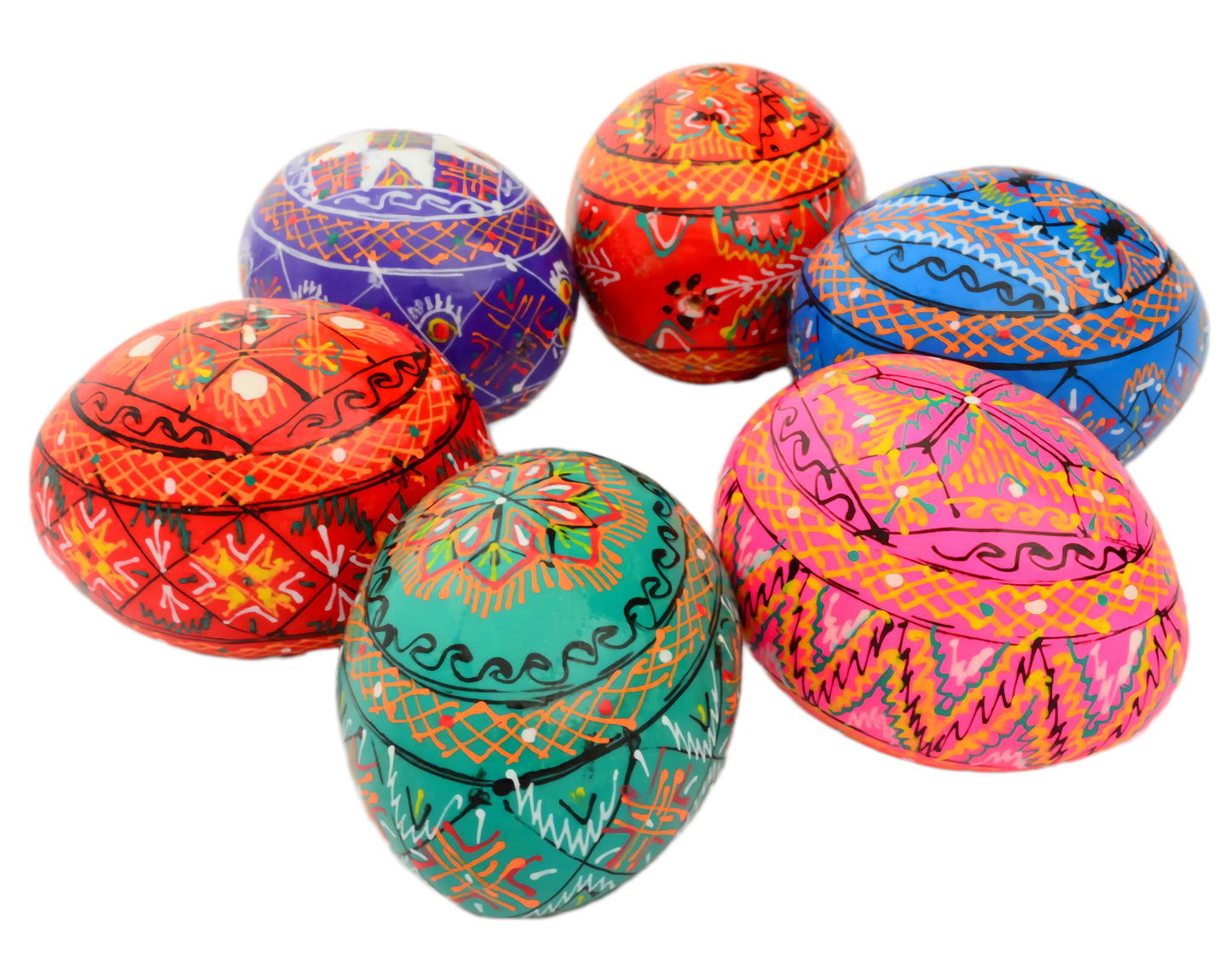 Easter Painted Eggs - Wooden Ukrainian Pysanky, Set of 6