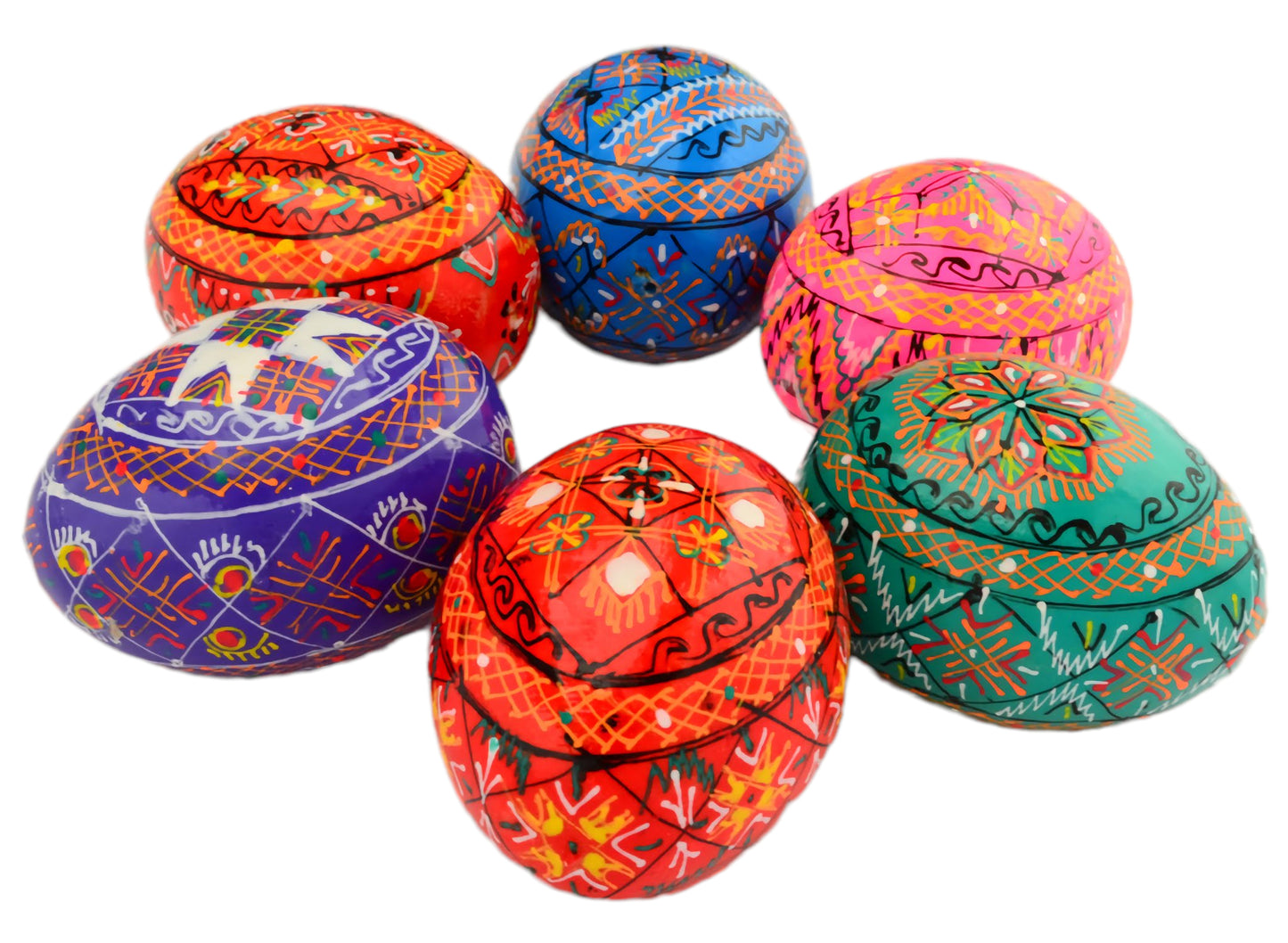 Easter Painted Eggs - Wooden Ukrainian Pysanky, Set of 6