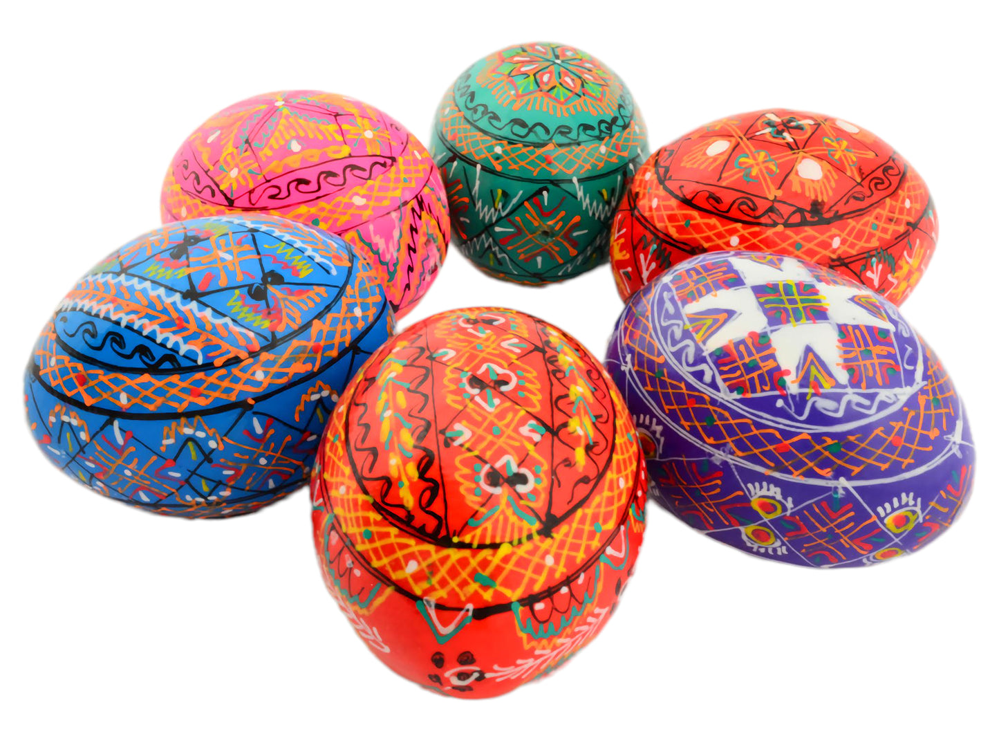 Easter Painted Eggs - Wooden Ukrainian Pysanky, Set of 6