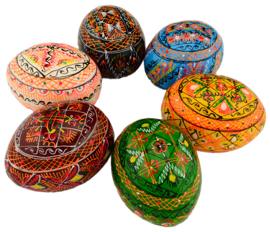 Easter Painted Eggs - Wooden Ukrainian Pysanky, Set of 6