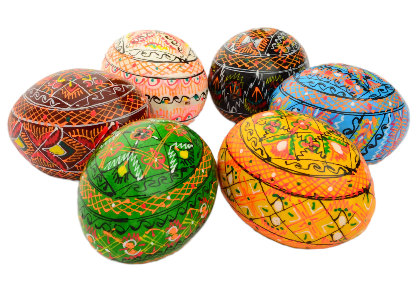 Easter Painted Eggs - Wooden Ukrainian Pysanky, Set of 6