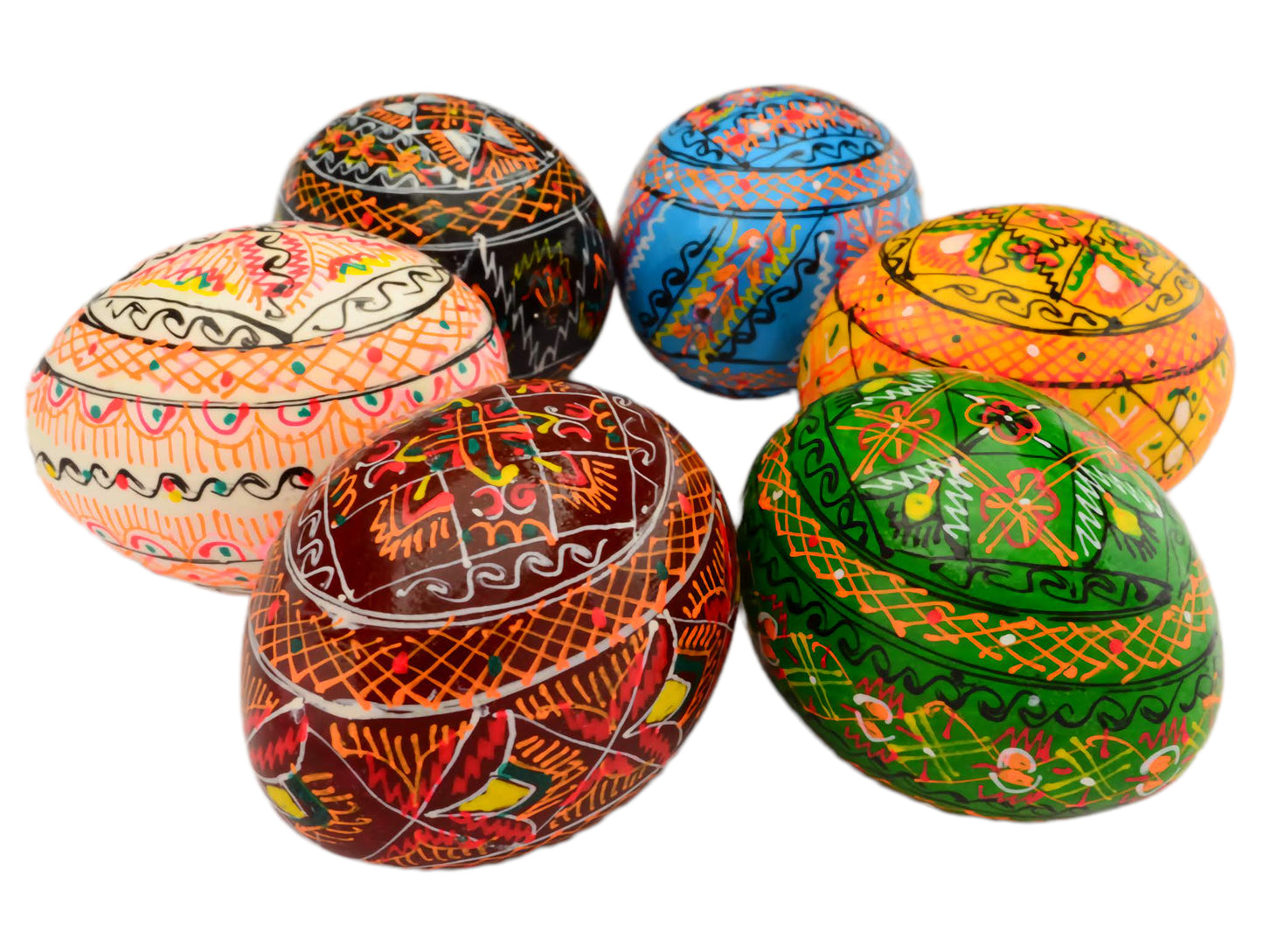 Easter Painted Eggs - Wooden Ukrainian Pysanky, Set of 6