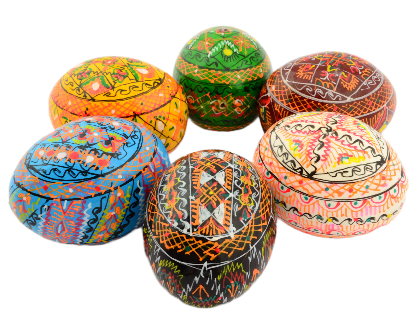 Easter Painted Eggs - Wooden Ukrainian Pysanky, Set of 6