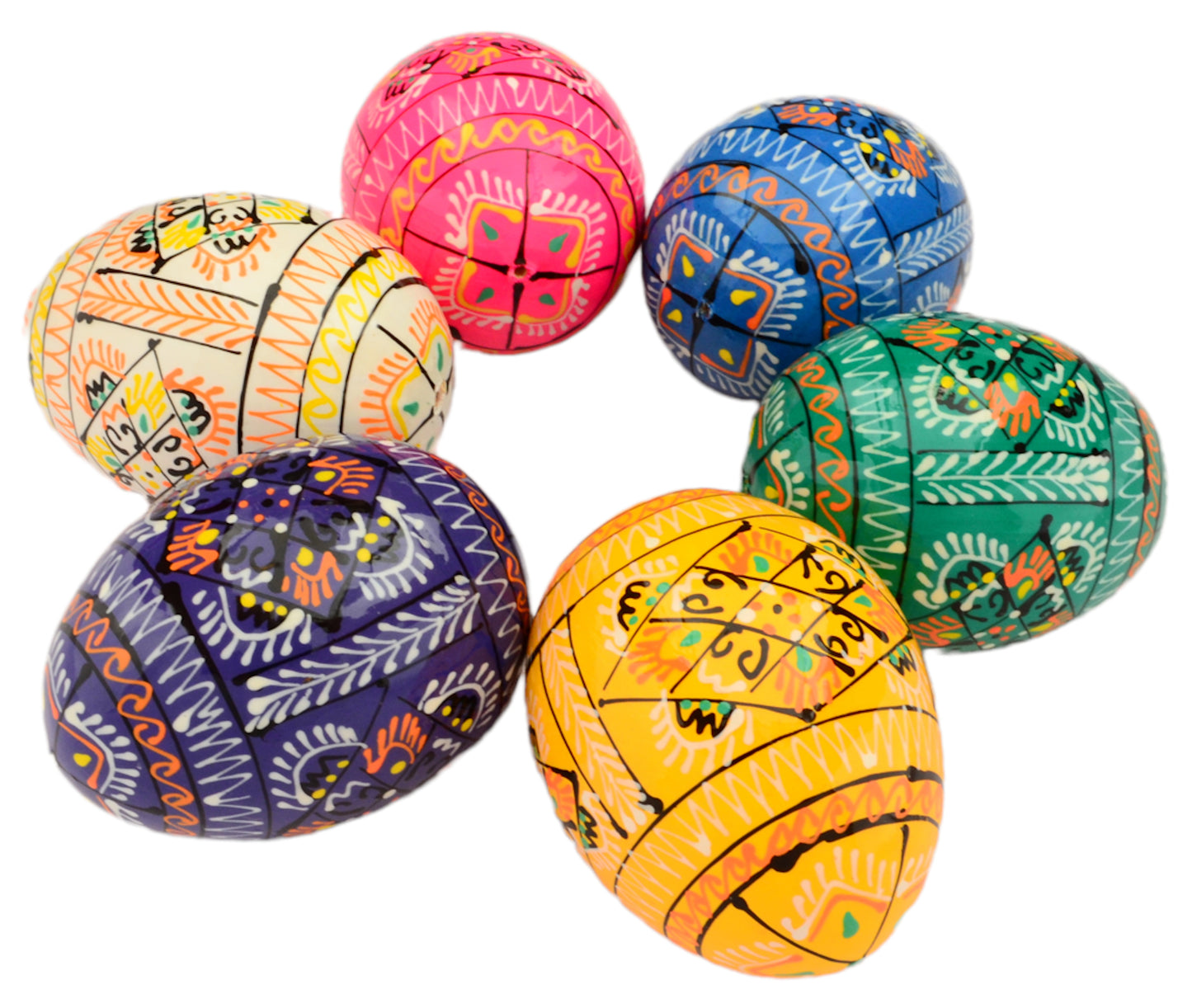 Easter Painted Eggs - Wooden Ukrainian Pysanky, Set of 6