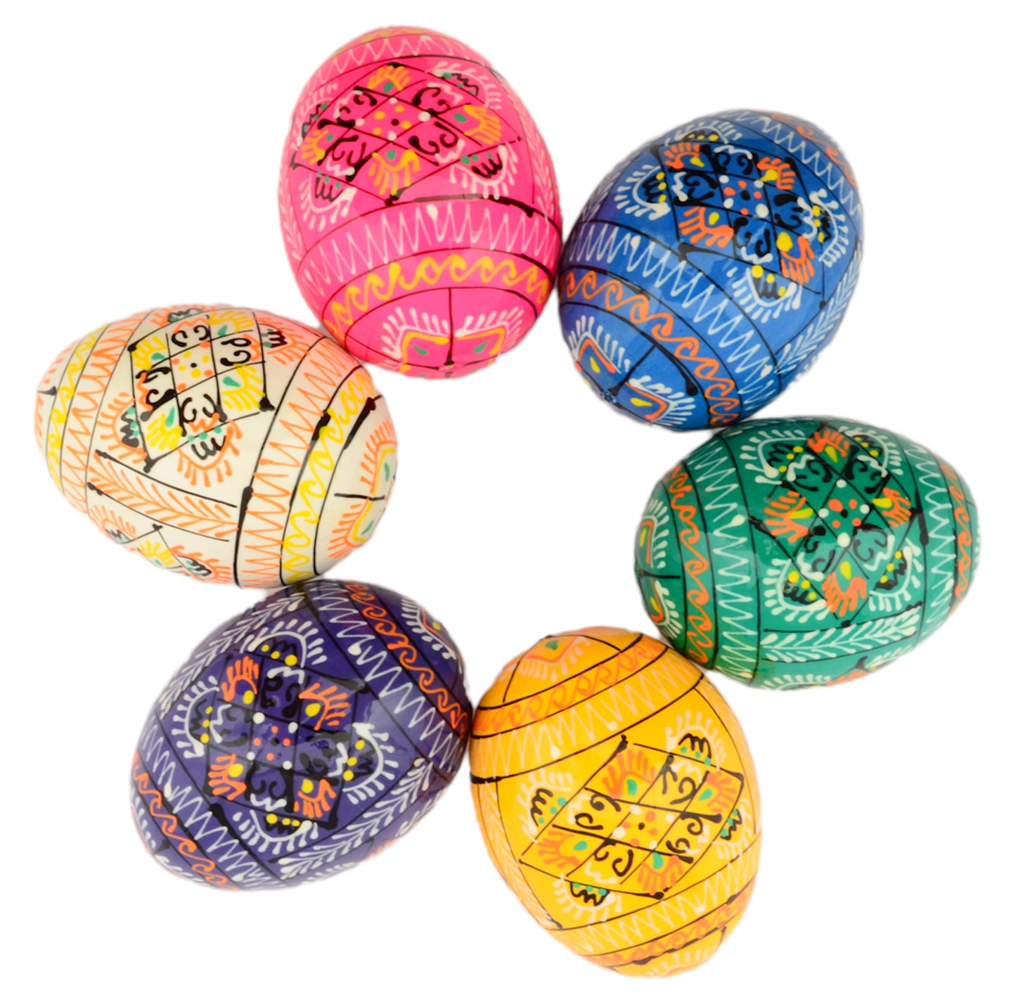 Easter Painted Eggs - Wooden Ukrainian Pysanky, Set of 6