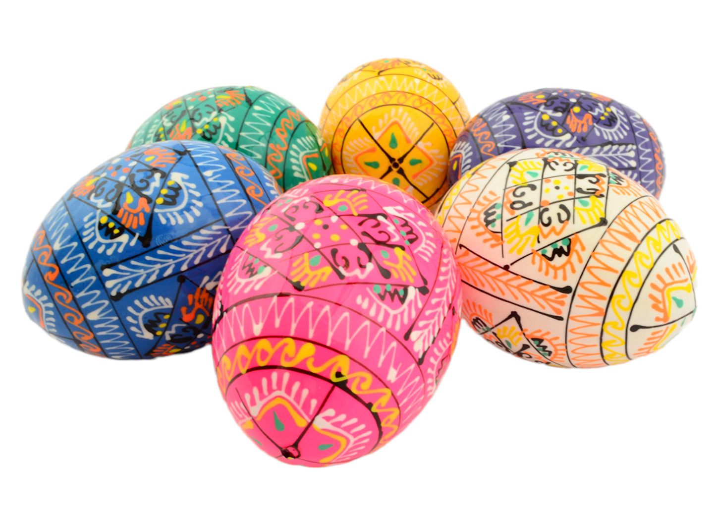 Easter Painted Eggs - Wooden Ukrainian Pysanky, Set of 6