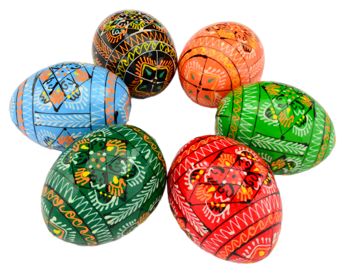 Easter Painted Eggs - Wooden Ukrainian Pysanky, Set of 6