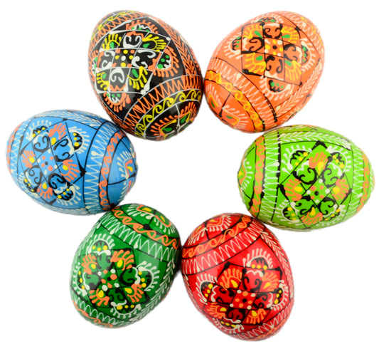 Easter Painted Eggs - Wooden Ukrainian Pysanky, Set of 6