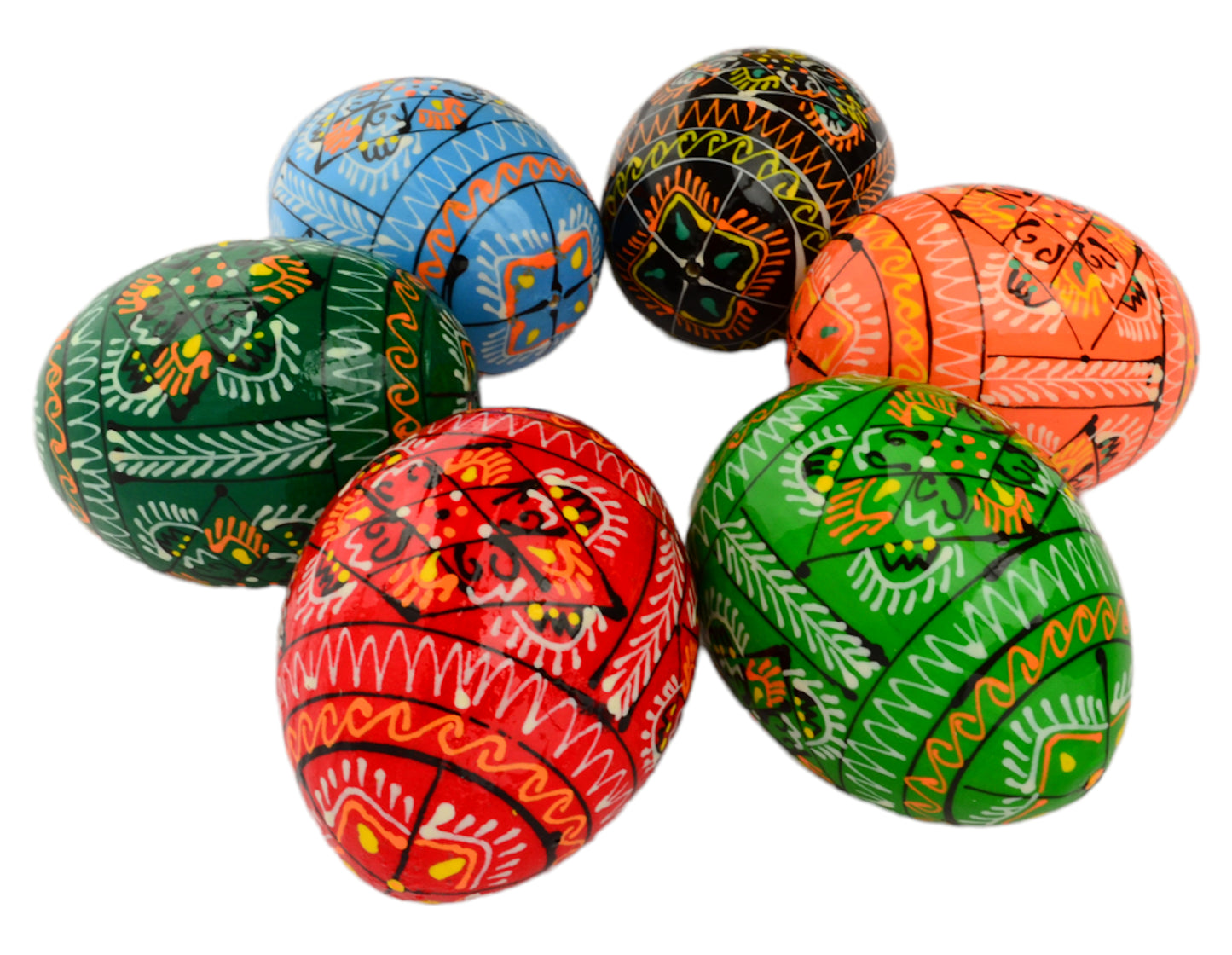 Easter Painted Eggs - Wooden Ukrainian Pysanky, Set of 6