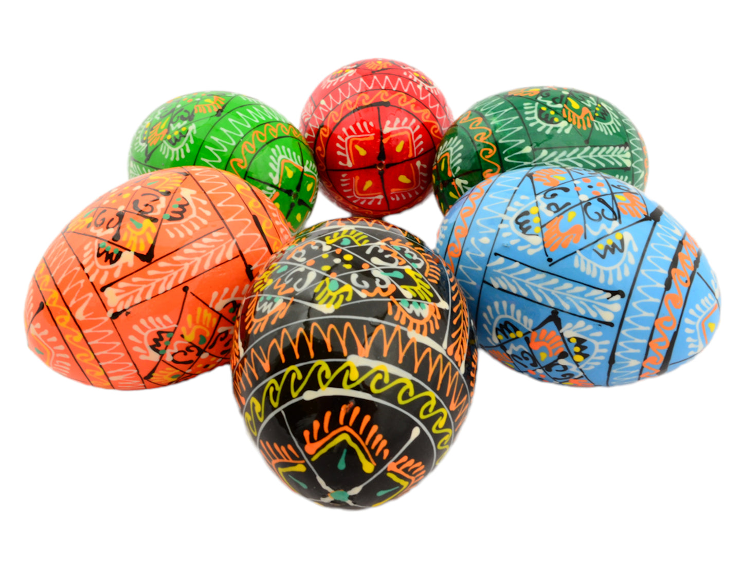 Easter Painted Eggs - Wooden Ukrainian Pysanky, Set of 6