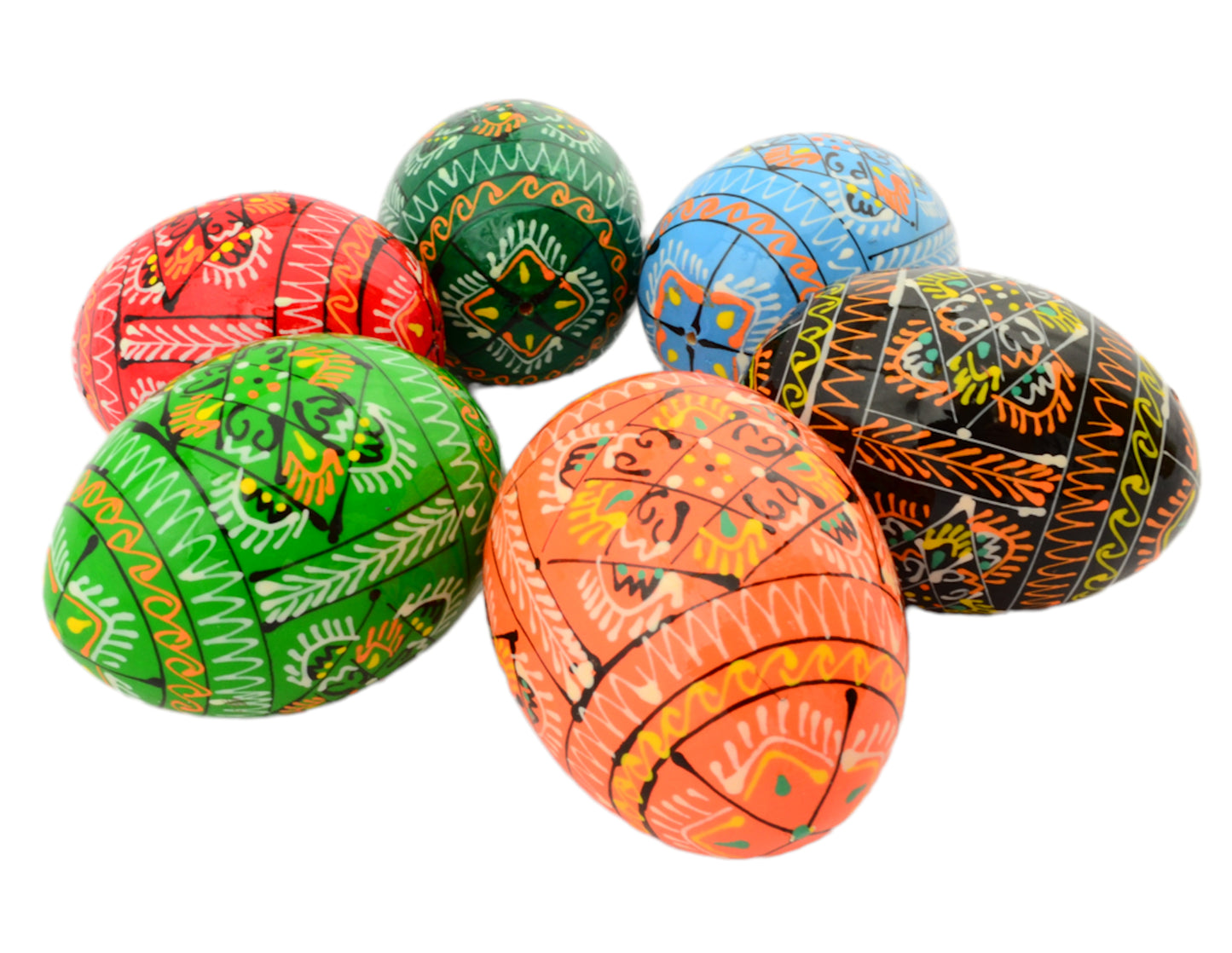 Easter Painted Eggs - Wooden Ukrainian Pysanky, Set of 6