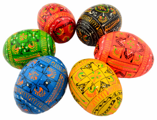 Easter Painted Eggs - Wooden Ukrainian Pysanky, Set of 6
