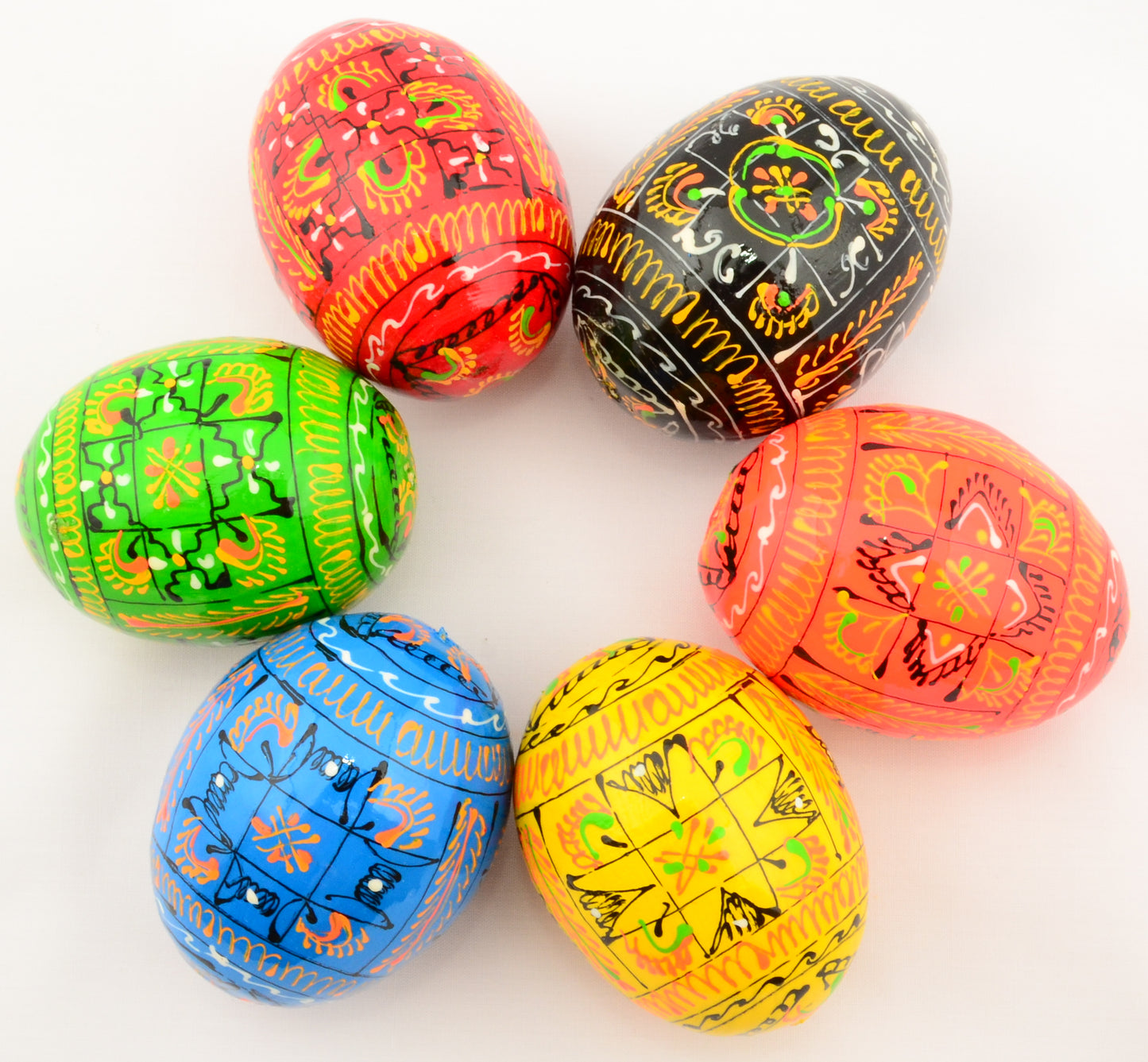 Easter Painted Eggs - Wooden Ukrainian Pysanky, Set of 6