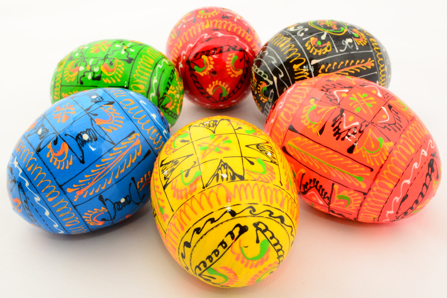 Easter Painted Eggs - Wooden Ukrainian Pysanky, Set of 6