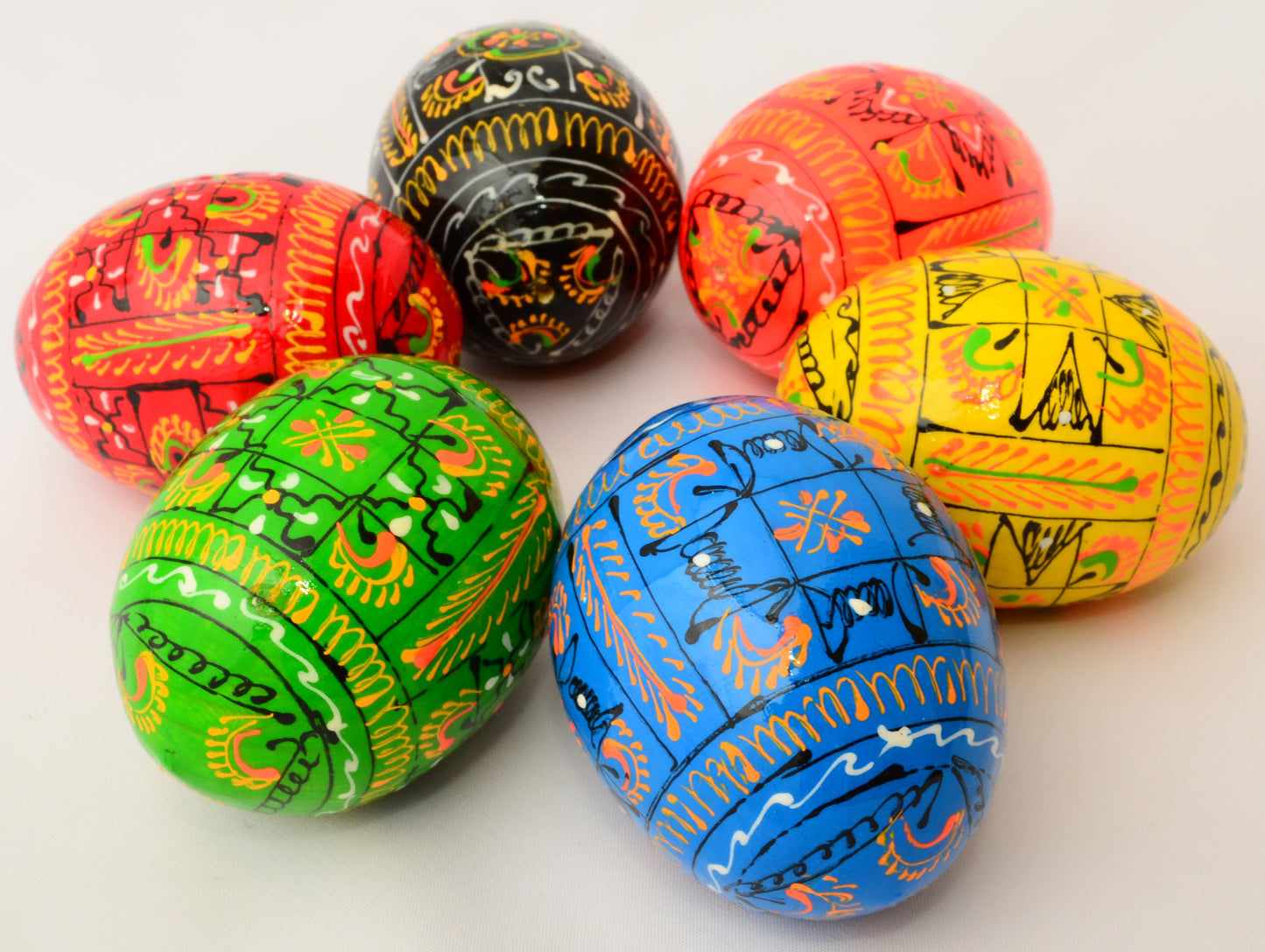 Easter Painted Eggs - Wooden Ukrainian Pysanky, Set of 6
