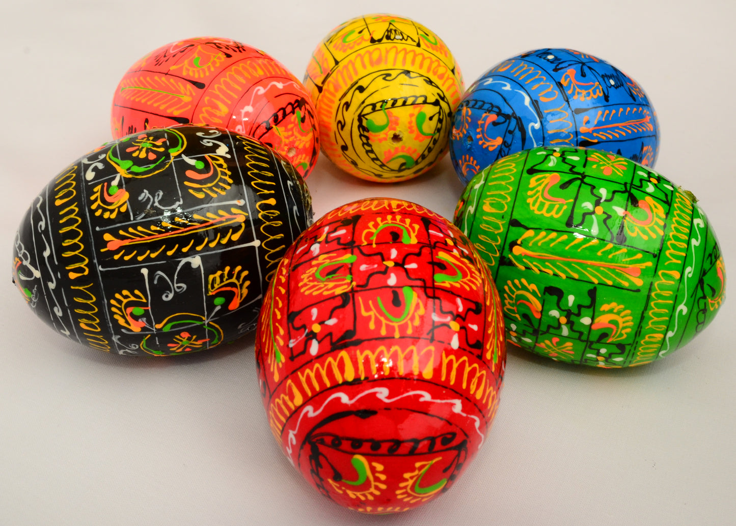 Easter Painted Eggs - Wooden Ukrainian Pysanky, Set of 6