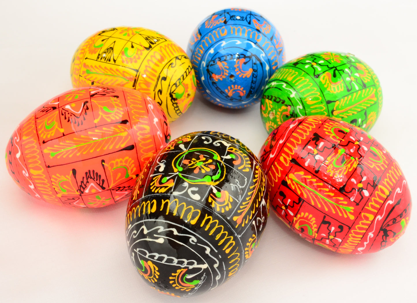 Easter Painted Eggs - Wooden Ukrainian Pysanky, Set of 6