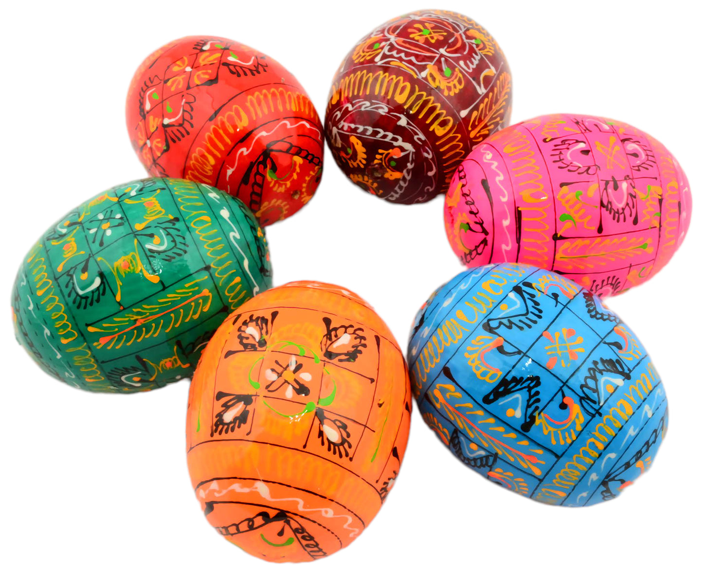 Easter Painted Eggs - Wooden Ukrainian Pysanky, Set of 6