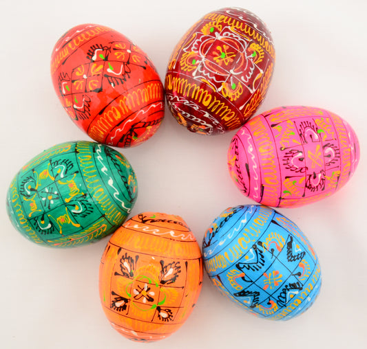Easter Painted Eggs - Wooden Ukrainian Pysanky, Set of 6