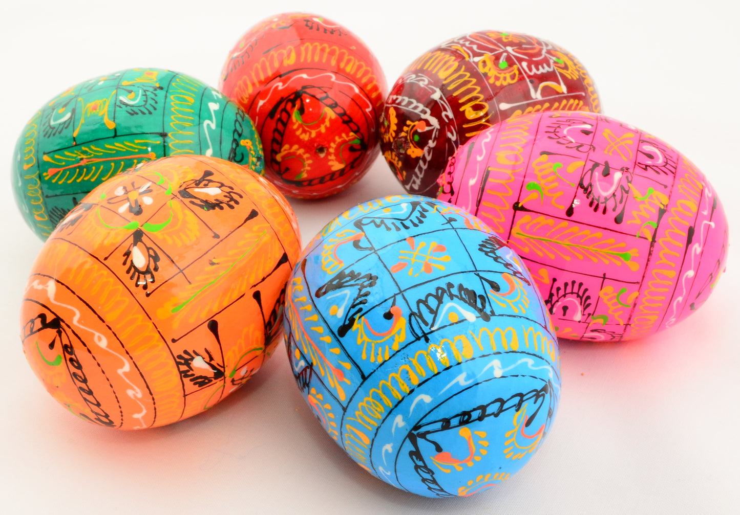 Easter Painted Eggs - Wooden Ukrainian Pysanky, Set of 6