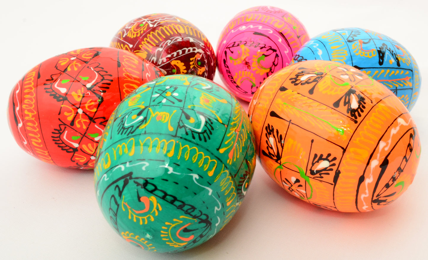Easter Painted Eggs - Wooden Ukrainian Pysanky, Set of 6