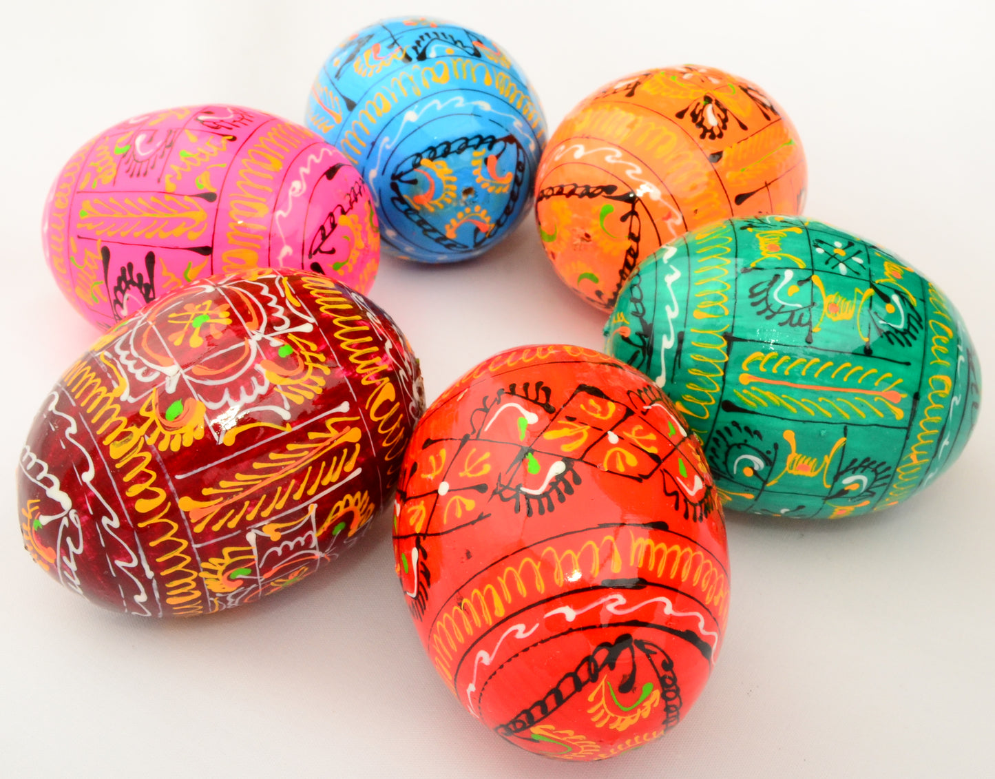 Easter Painted Eggs - Wooden Ukrainian Pysanky, Set of 6
