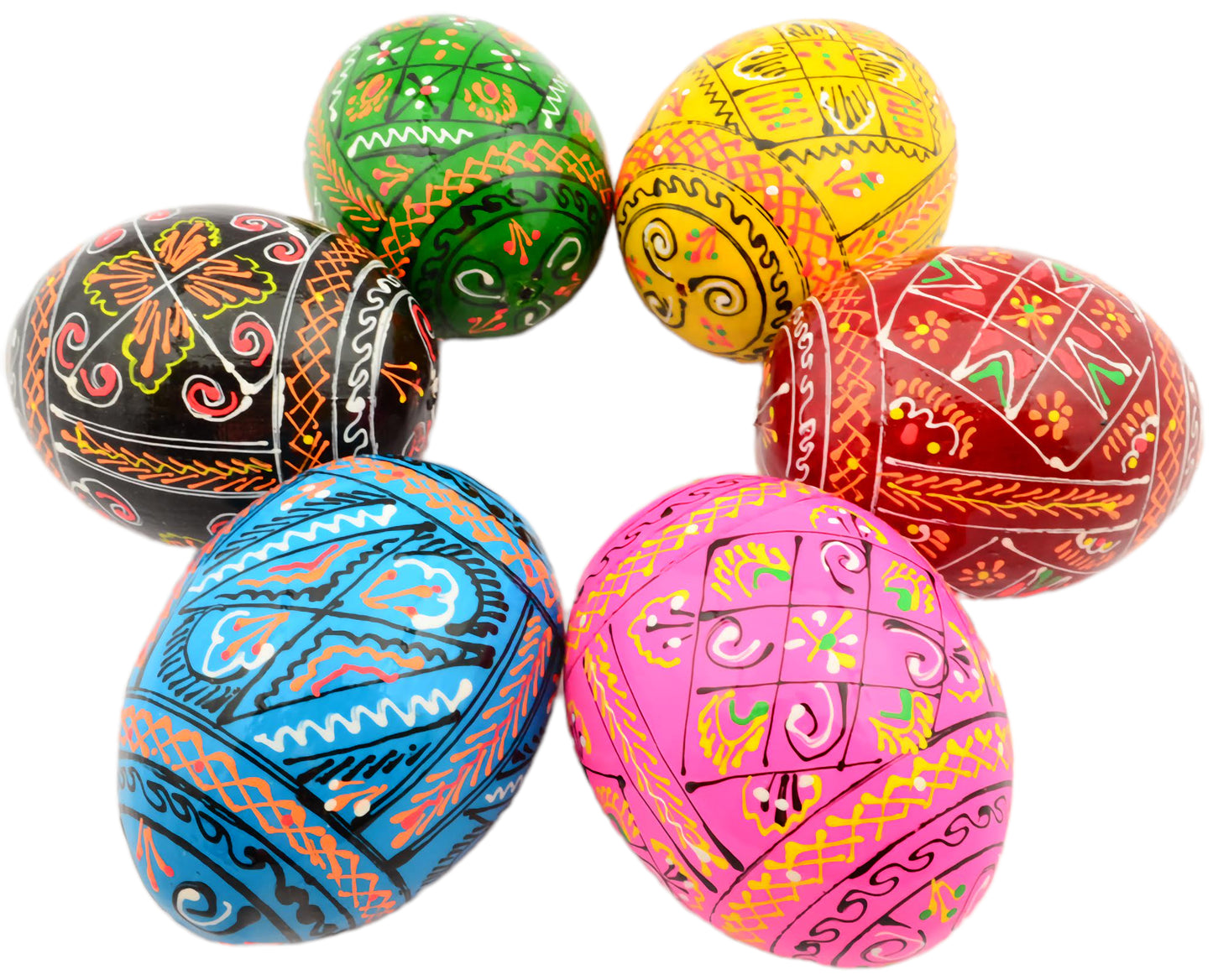 Easter Painted Eggs - Wooden Ukrainian Pysanky, Set of 6