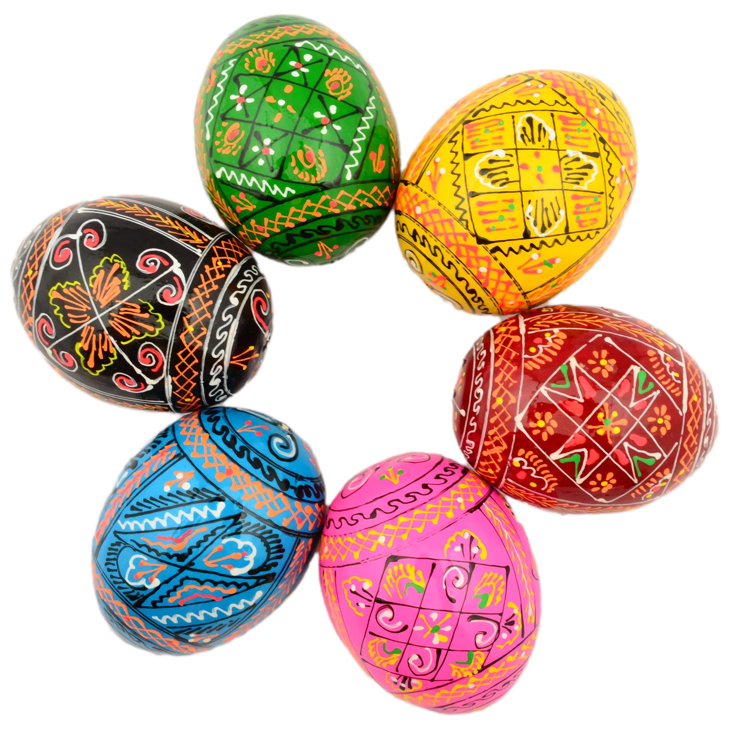 Easter Painted Eggs - Wooden Ukrainian Pysanky, Set of 6