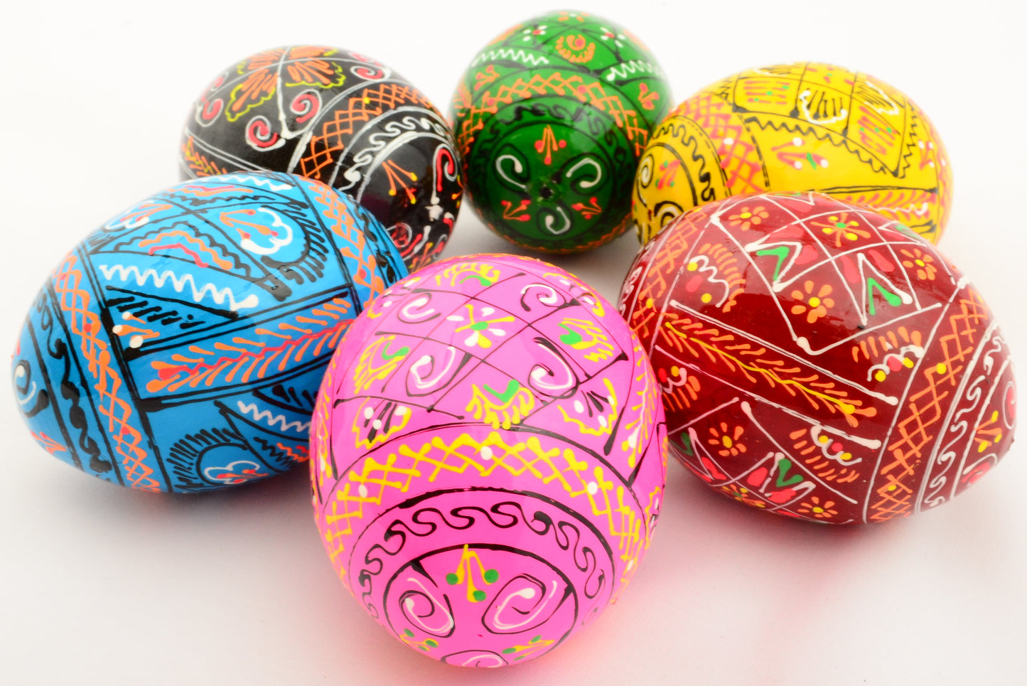 Easter Painted Eggs - Wooden Ukrainian Pysanky, Set of 6