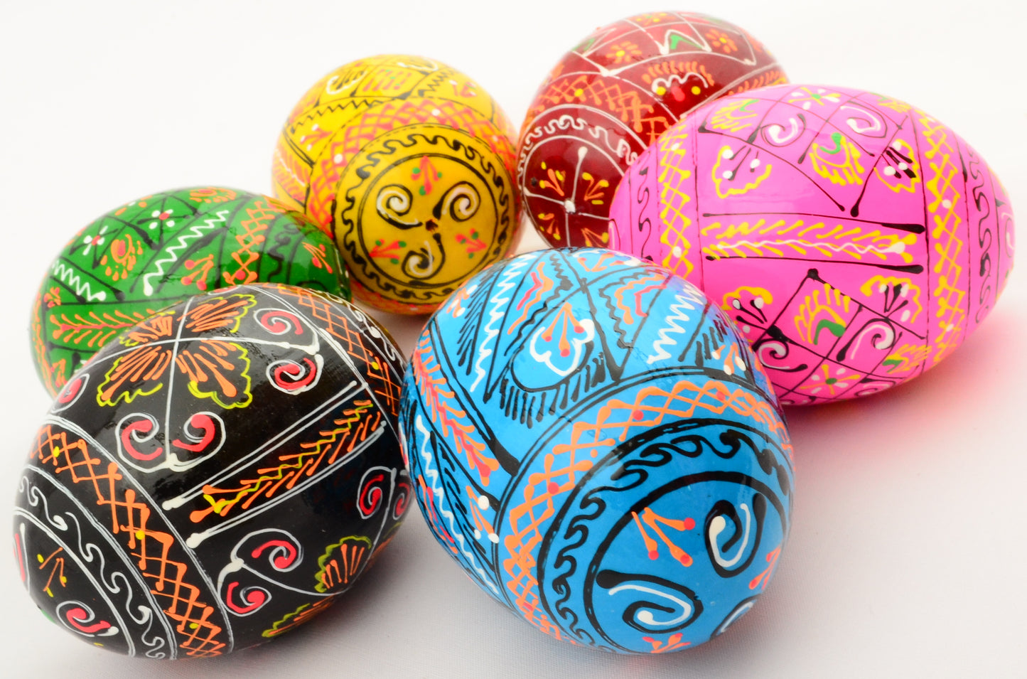 Easter Painted Eggs - Wooden Ukrainian Pysanky, Set of 6