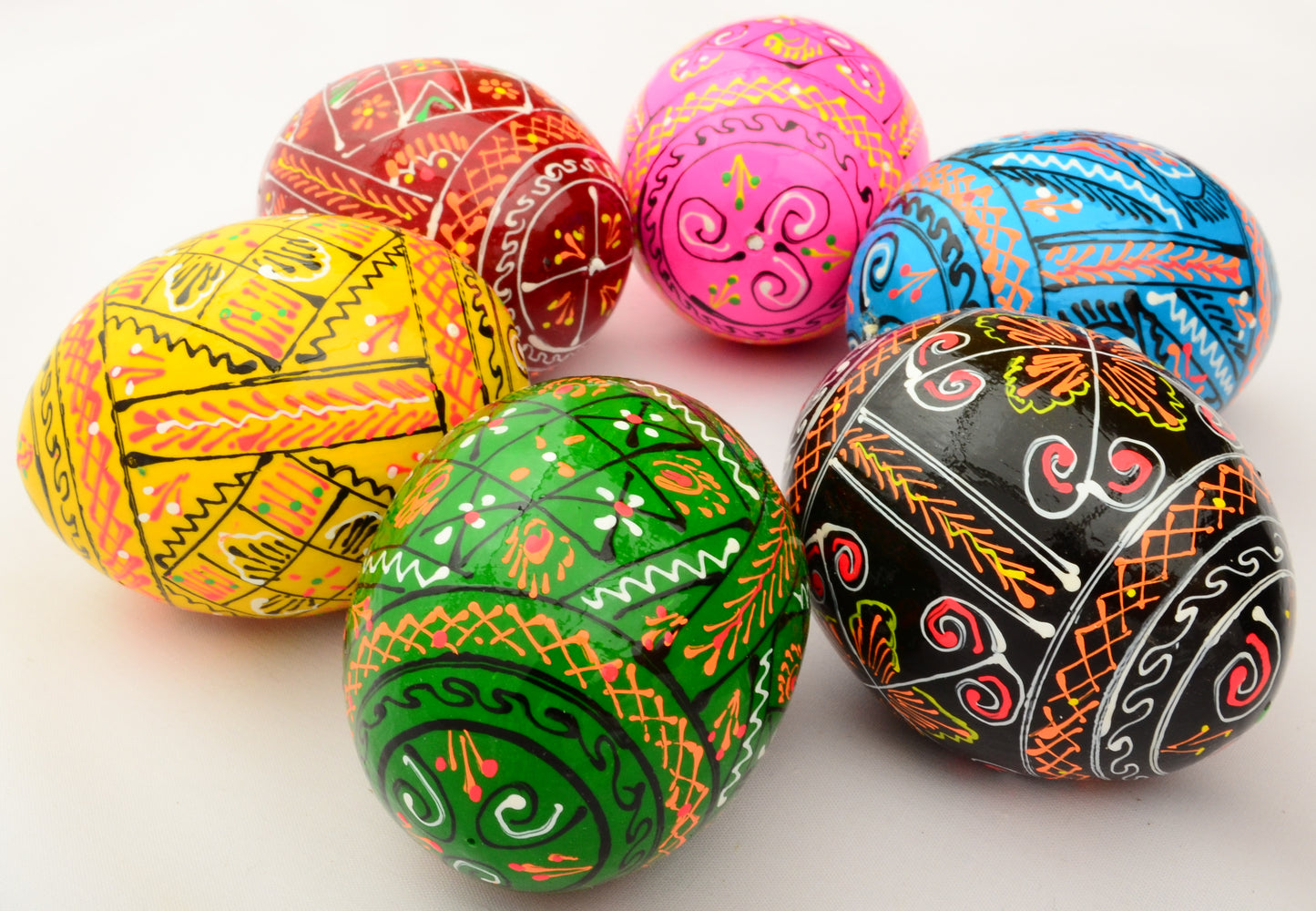 Easter Painted Eggs - Wooden Ukrainian Pysanky, Set of 6