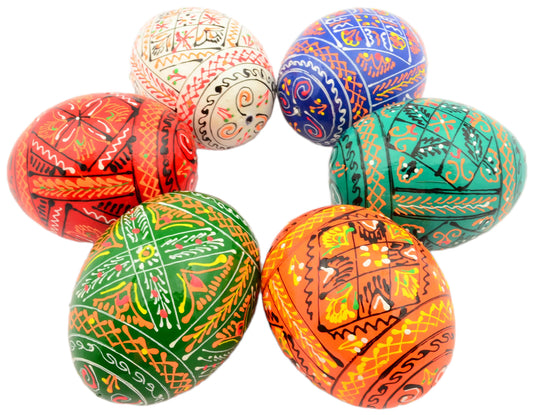 Easter Painted Eggs - Wooden Ukrainian Pysanky, Set of 6