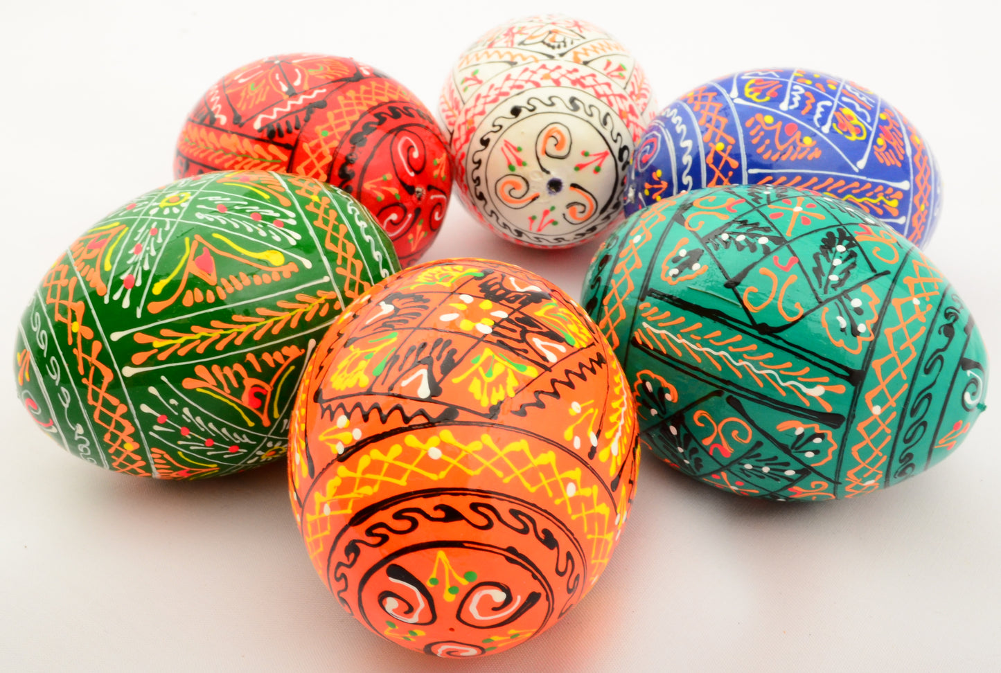 Easter Painted Eggs - Wooden Ukrainian Pysanky, Set of 6