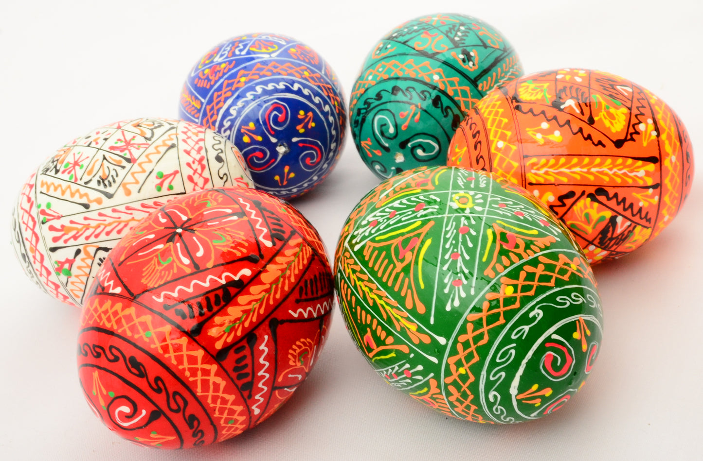 Easter Painted Eggs - Wooden Ukrainian Pysanky, Set of 6