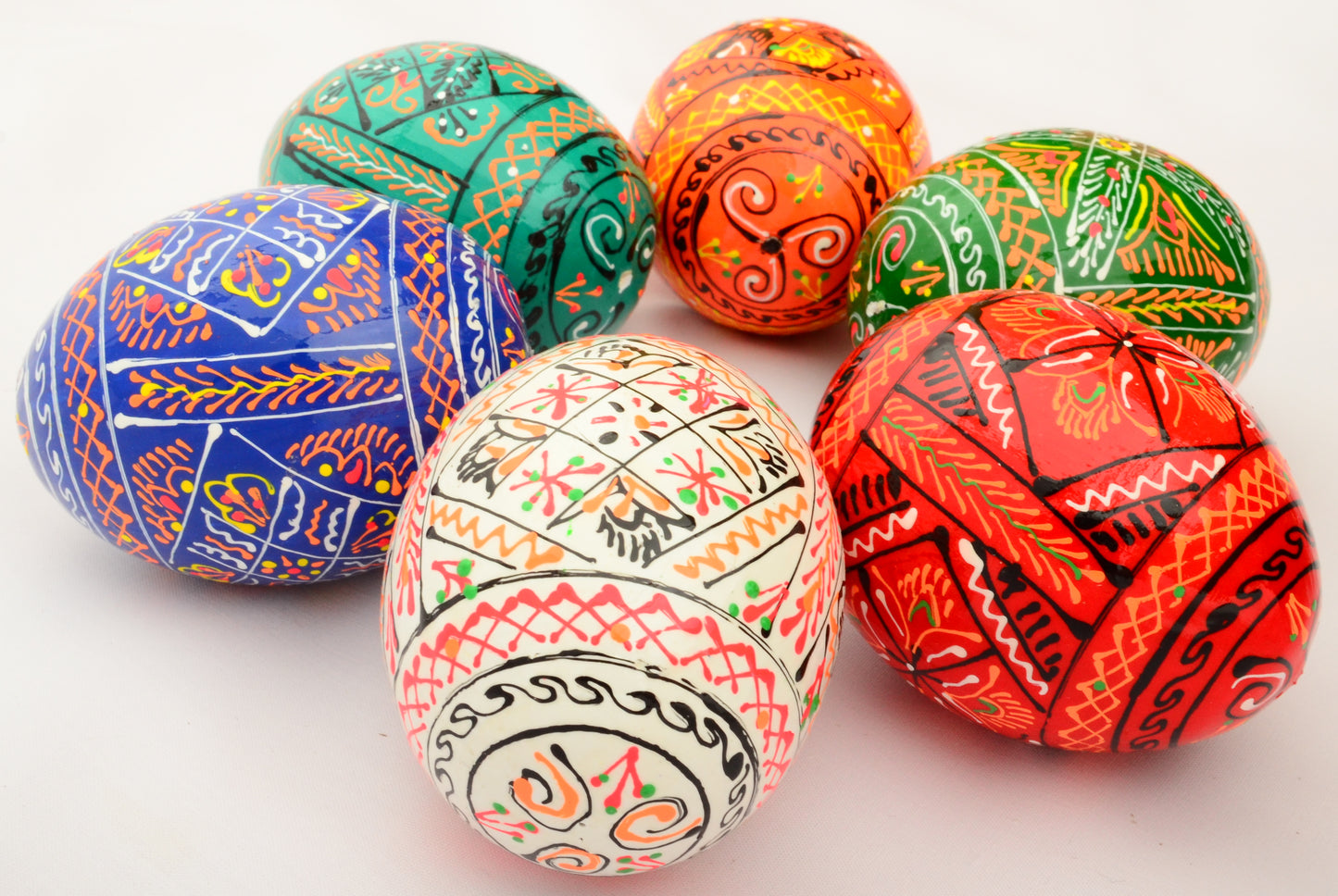 Easter Painted Eggs - Wooden Ukrainian Pysanky, Set of 6