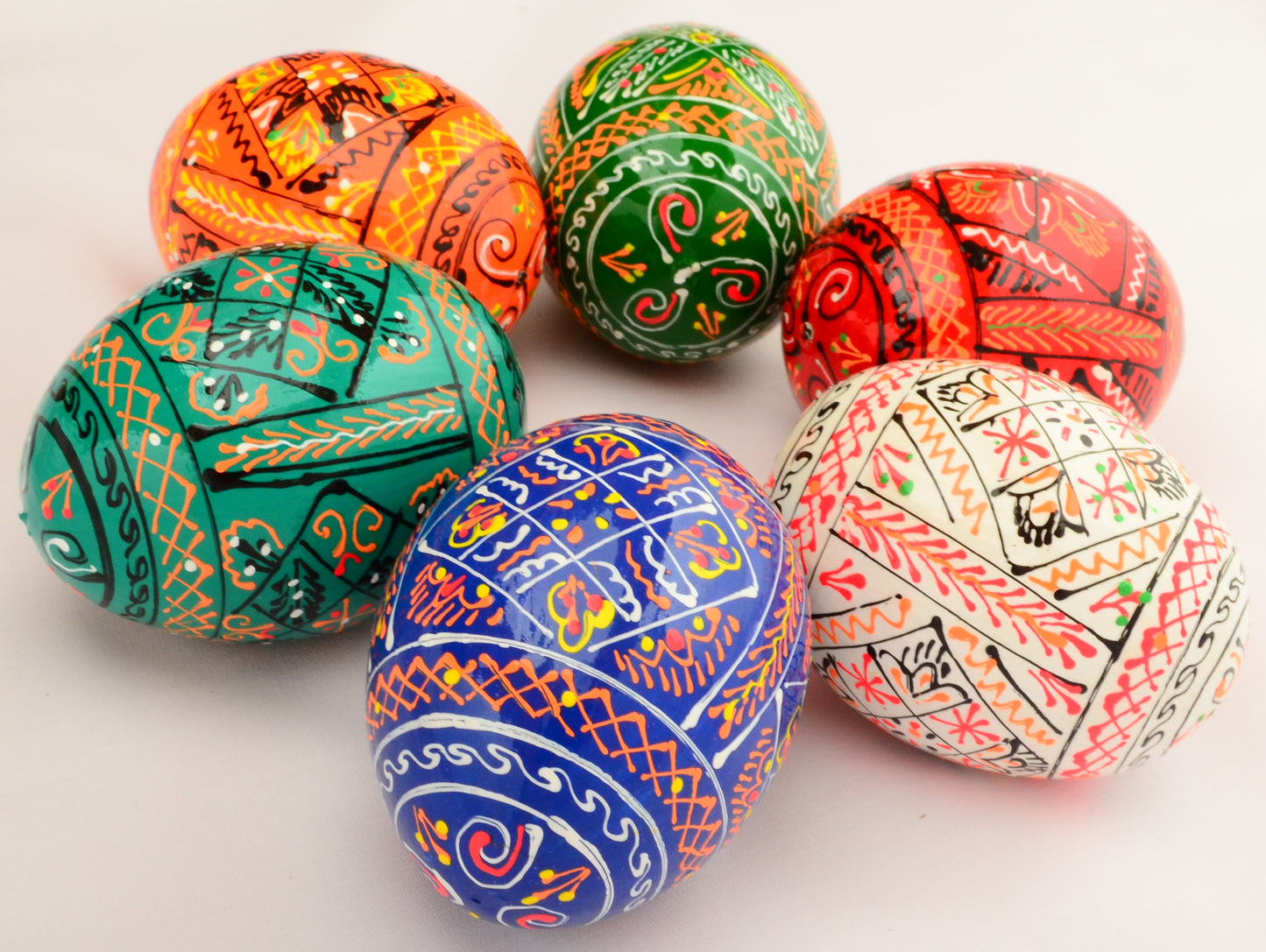 Easter Painted Eggs - Wooden Ukrainian Pysanky, Set of 6