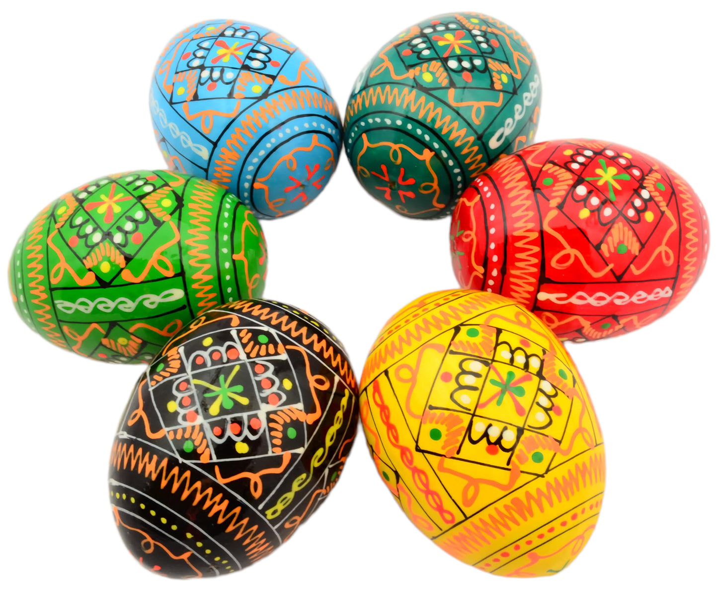 Easter Painted Eggs - Wooden Ukrainian Pysanky, Set of 6