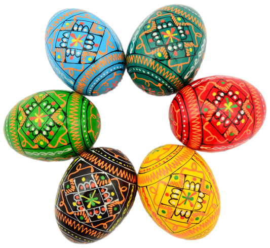 Easter Painted Eggs - Wooden Ukrainian Pysanky, Set of 6