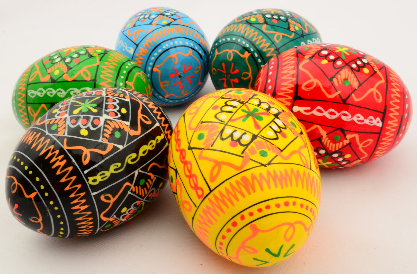 Easter Painted Eggs - Wooden Ukrainian Pysanky, Set of 6