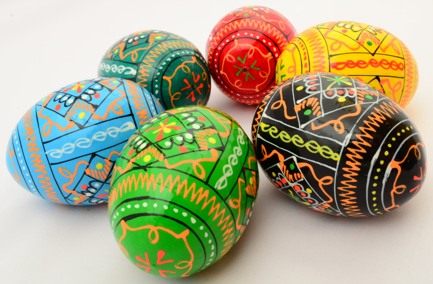 Easter Painted Eggs - Wooden Ukrainian Pysanky, Set of 6