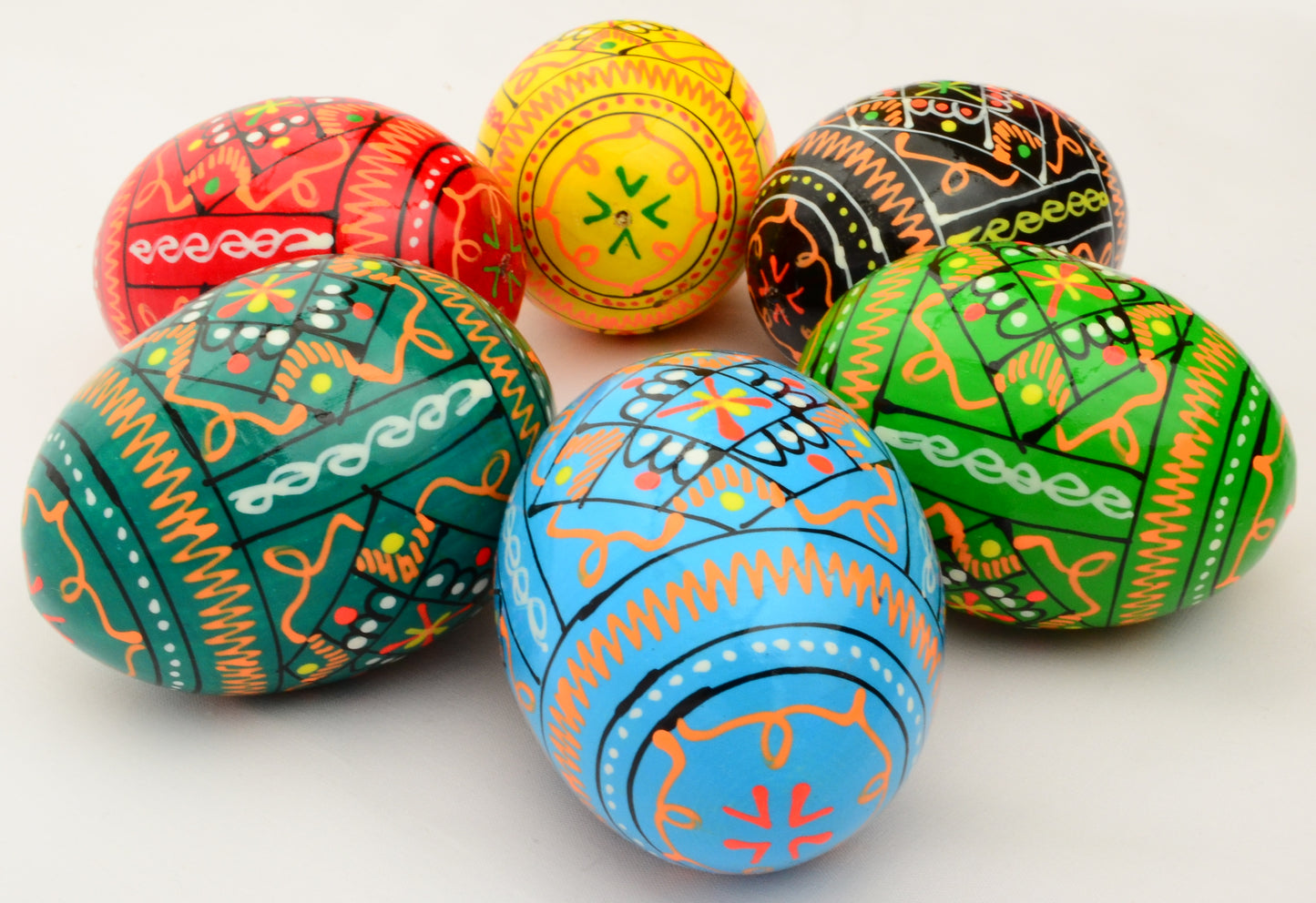 Easter Painted Eggs - Wooden Ukrainian Pysanky, Set of 6