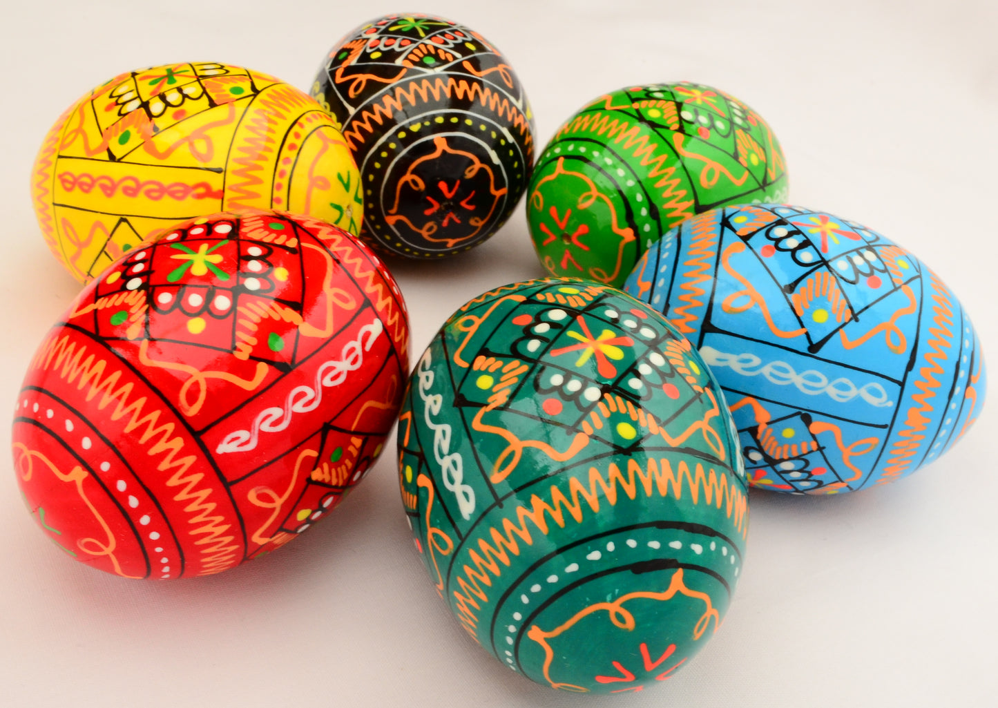Easter Painted Eggs - Wooden Ukrainian Pysanky, Set of 6
