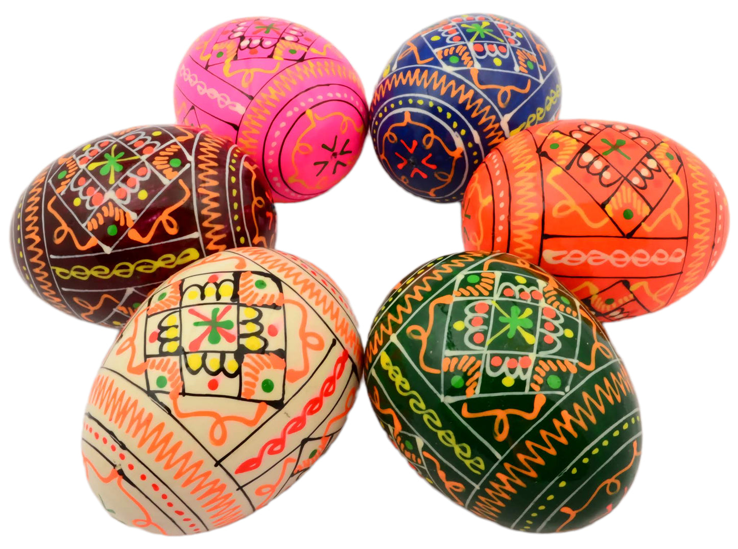 Easter Painted Eggs - Wooden Ukrainian Pysanky, Set of 6
