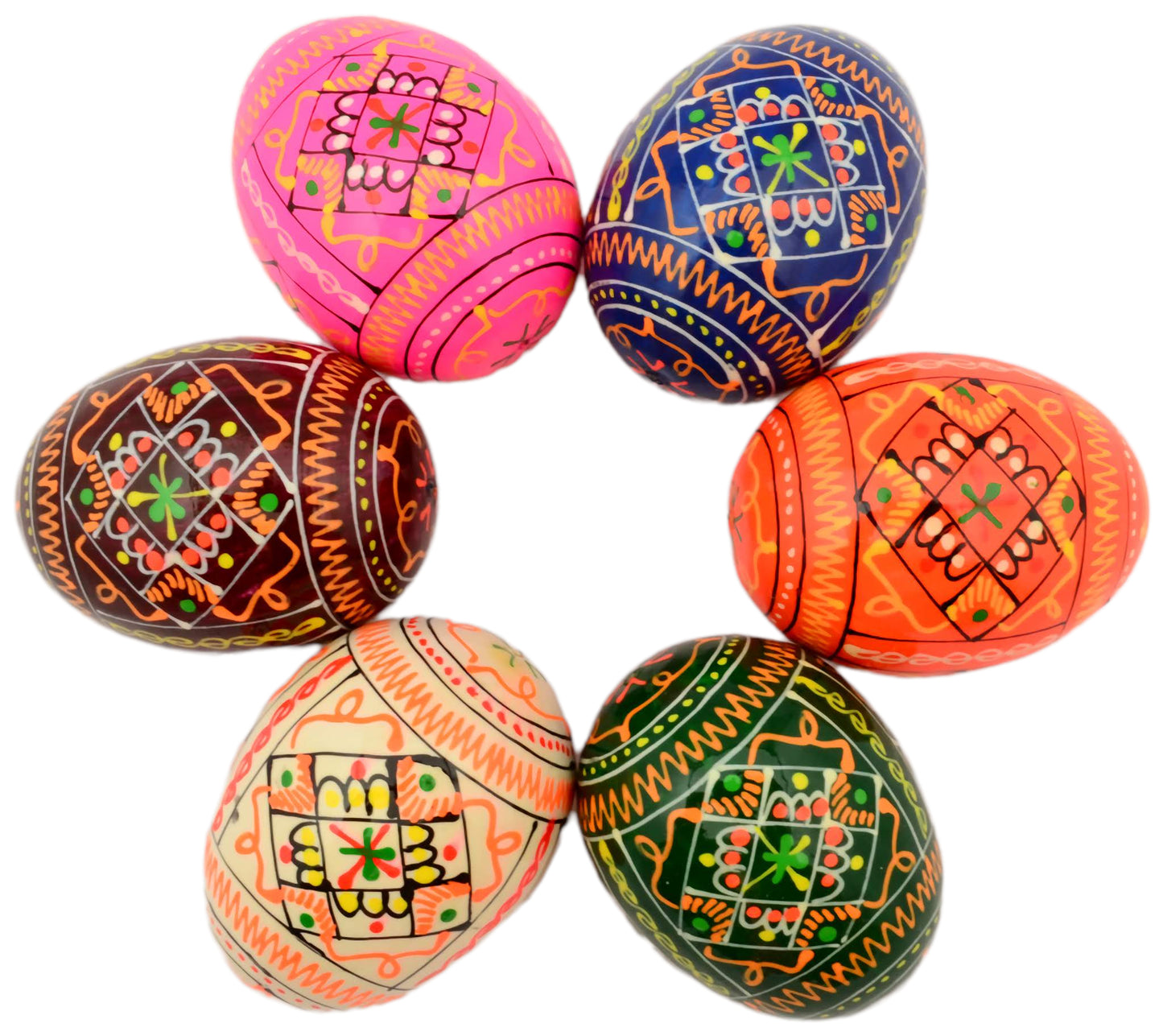 Easter Painted Eggs - Wooden Ukrainian Pysanky, Set of 6