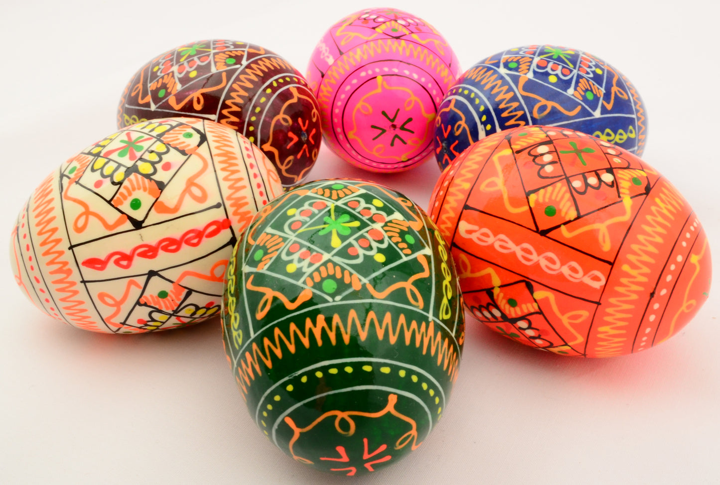 Easter Painted Eggs - Wooden Ukrainian Pysanky, Set of 6