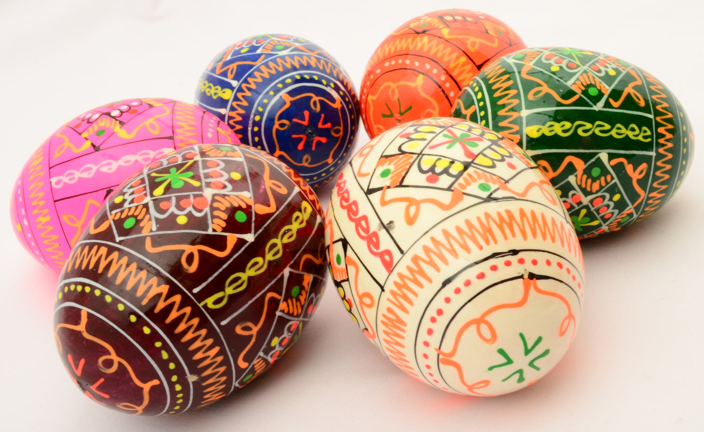 Easter Painted Eggs - Wooden Ukrainian Pysanky, Set of 6